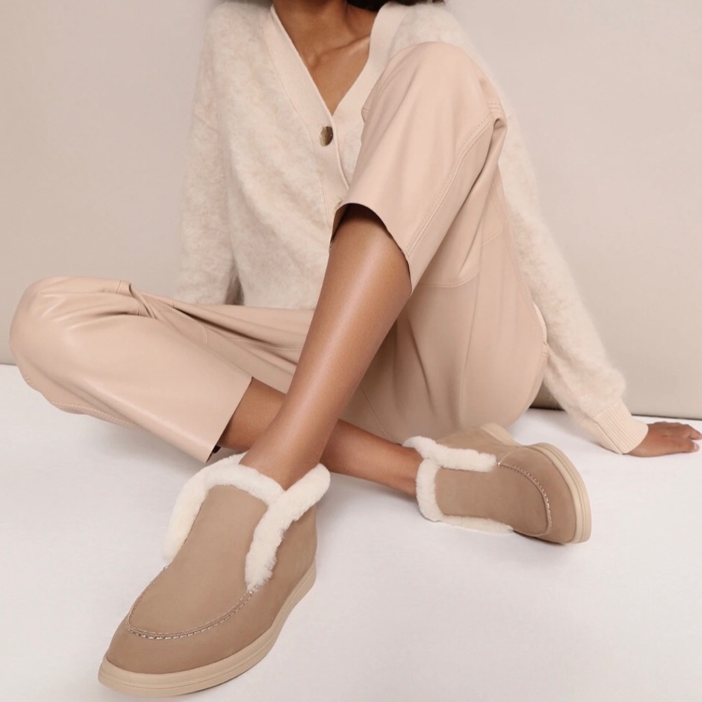 Ankle Boots Cow Suede Leather Natural Fur